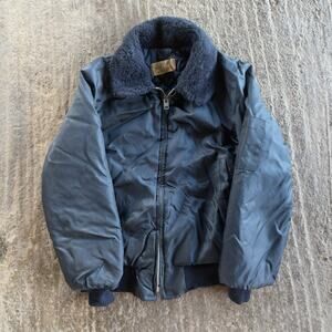VINTAGE 70S NYLON MILITARY STYLE FLIGHT JACKET B15 SHERPA COLLAR MENS SMALL L